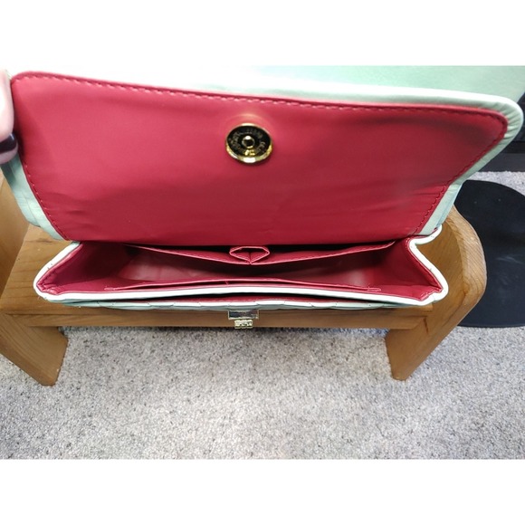 New Mint Green Chic Quilted Cross body Flap Shoulder Hand Bag Chain Strap Waffle - Picture 6 of 10